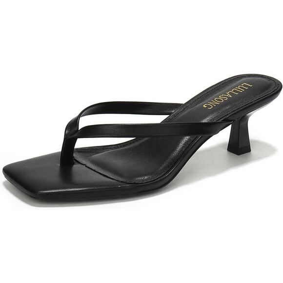 Lullasong Womens Size 7.5 Black Open Toe 2.5" Kitten Heel Slide On Sandal Shoes - Picture 1 of 6